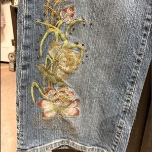 Wide bottom jeans vintage lotus blossom embroidery